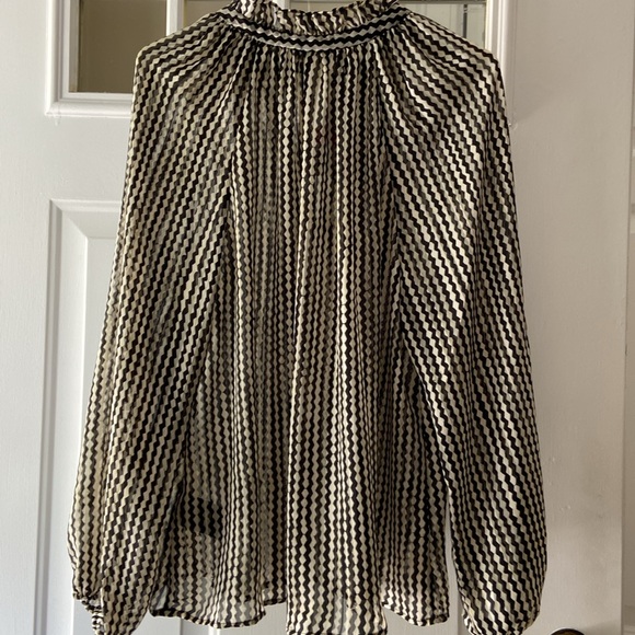 H&M Chevron Stripe Sheer Tunic Blouse, sz L black gray white - Picture 9 of 11